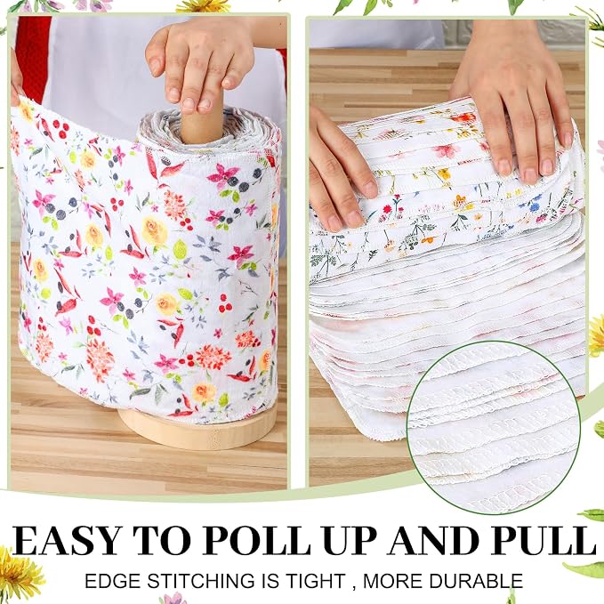 Reusable Kitchen Cloths Cotton Towel, 60 Pack, Wildflowers | Washable 9.84x11.81in, Paperless Towel Rolls Bulk, Cleaning Cloth Napkins for Dishes