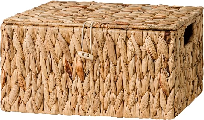 StorageWorks Wicker Basket with Lid, Storage Baskets with Lids, Hyacinth | Woven Baskets with Lids for Shelves, Wicker Storage Baskets with Lids, Lidded Baskets for Organizing, Meidum, 1 Pack