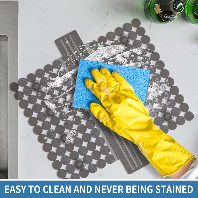 Bligli Plastic Sink Saddle, Sink Divider Mat with Strong Suction Cups, Kitchen Divided Sink Protector Mat for Glassware Dishes, Easy to Clean and No Smell, 9.5" x 12", Translucent Grey