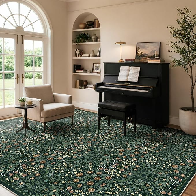 Anidaroel Office Chair Mat for Hardwood Floor/Tile Floor, 8x10 Floral Desk Chair Mat for Hard Floors, Desk Rug Protector for Rolling Computer Gaming Chairs, Anti Slip Machine Wash Low Pile Carpet