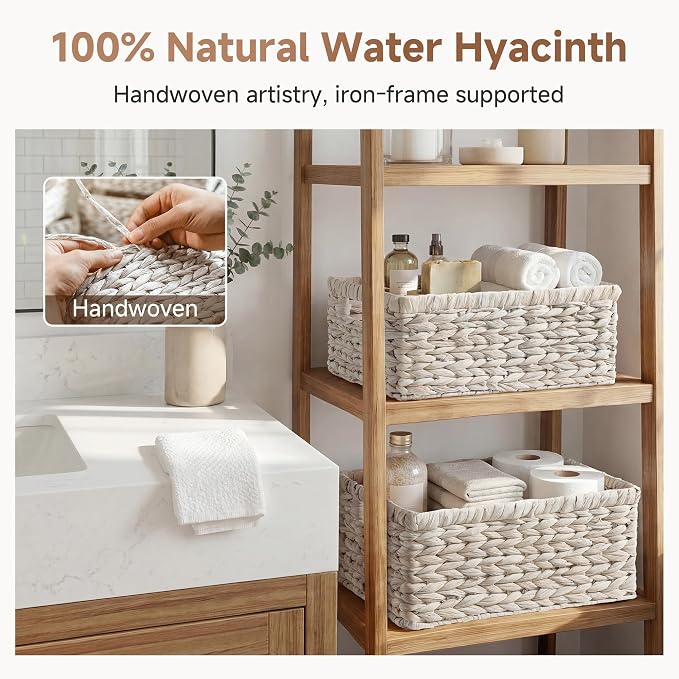 StorageWorks Large Wicker Baskets for Storage, White Wicker Baskets, 2-Pack | Water Hyacinth Storage Baskets for Organizing, Wicker Storage Baskets for Shelves,Pantry Organizers and Storage,Woven Baskets