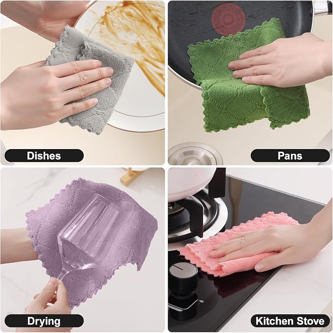 Homaxy Super Soft 12 Pack Coral Velvet Microfiber Dish Cloths, 7" x 9" | Ultra-Absorbent Dishcloths, No Lint, Nonstick Oil, Fast Drying, Microfiber Cleaning Cloth