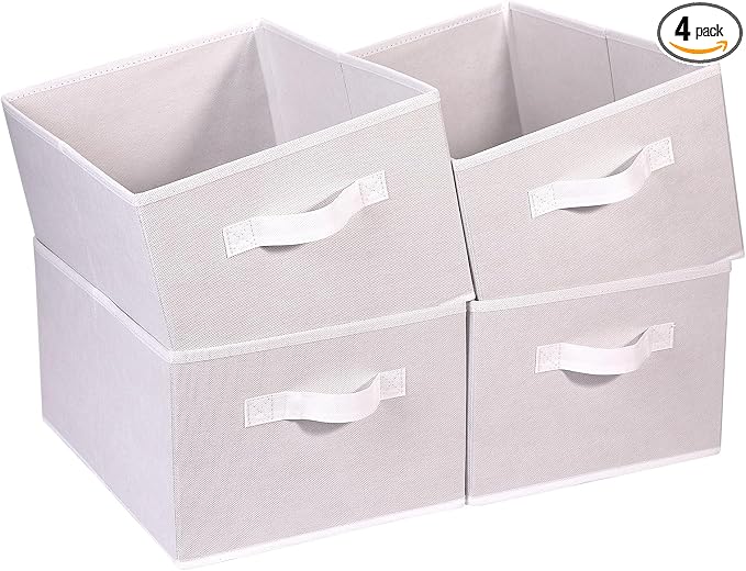 Clothings Collapsible Storage Bins, Foldable Organizers and Storage Baskets Cube Storage Bin for Bedroom Living Room (4 Pack) (White, 15.4x11.4x7.9inch)