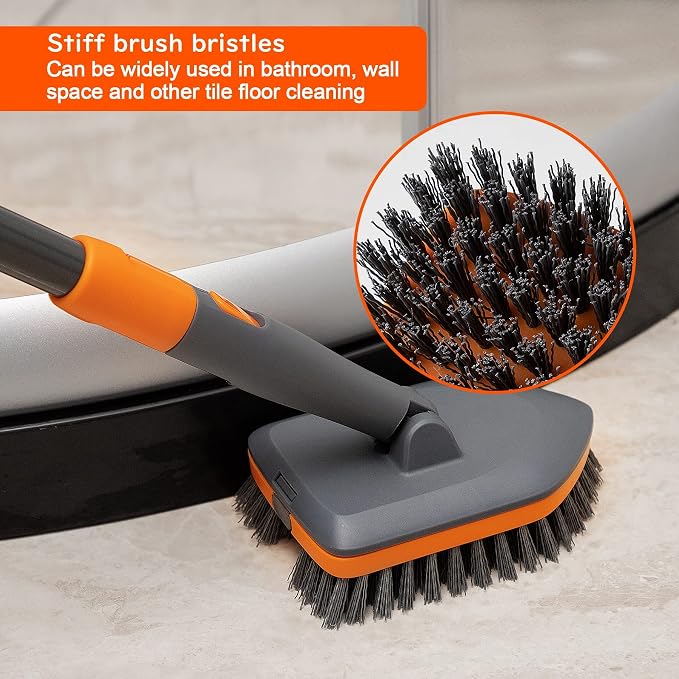 CLEANHOME Tub Tile Shower Brush for Cleaning with Different Function Cleaning Pads and 52" Extendable Long Handle-No Scratch for Cleaning Bathroom Kitchen Toilet Wall Sink