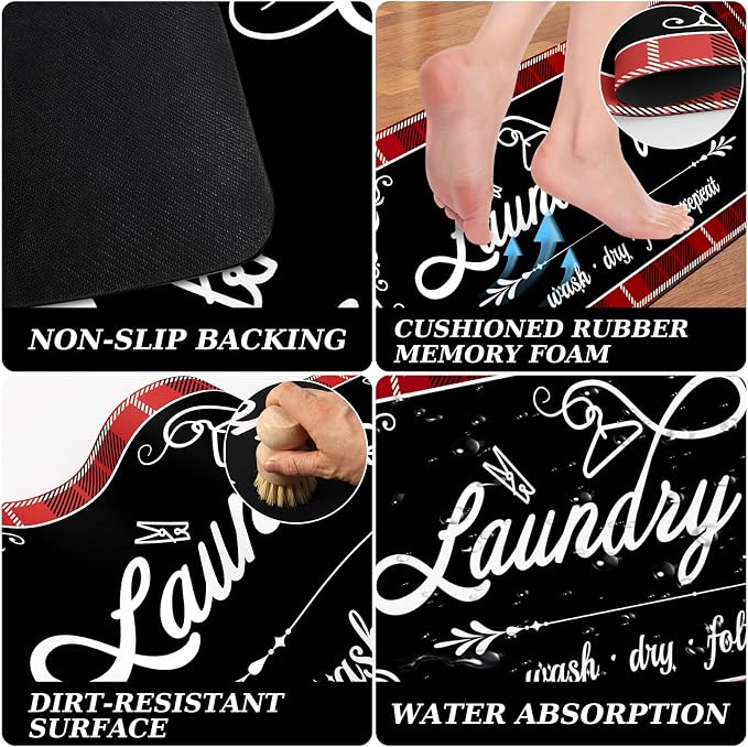 Non-Slip Laundry Room Rug Runner for Christmas Decor 17.3"x47.2" Washable - Bathroom Mudroom Kitchen Mat for Farmhouse Entryway Christmas Decor Christmas Red Buffalo Plaid