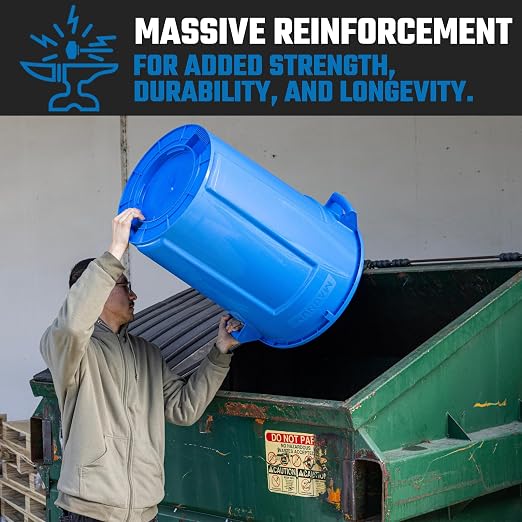 Magnum 44 Gallon Trash Can, High-Vis Blue, Construction Grade, Heavy Duty Plastic, Jobsite Ready for Holding Garbage and Recycling CMTC-C000-44B03 (3 Pack)