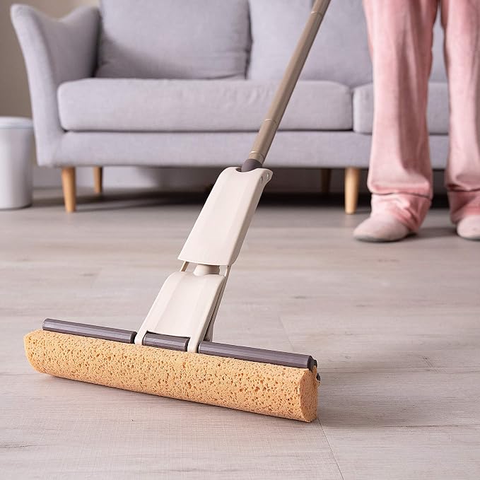 Eyliden Sponge Mop with 2 Reusable Heads, Self-Wringing Floor Absorbent Mop | 13" Honeycomb Sponge, Quick Wring, Home Commercial Use, Kitchen Bathroom Hardwood Laminate Tile Marble Floors Cleaning