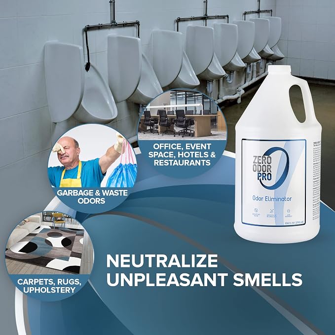 Zero Odor Pro Commercial Odor Eliminator Refill, Room Deodorizer, 128 oz | Unscented Air Freshener & Deodorizer for Offices, Restrooms, Trash Rooms & Dumpsters, Sprayer not included & Leaves no Scent