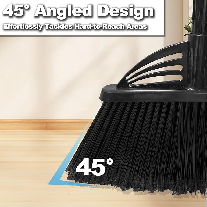 Four-Section Rod Long-Handled Broom,Heavy-Duty Broom, Angle Broom for Outdoor/Indoor（Black+Red）