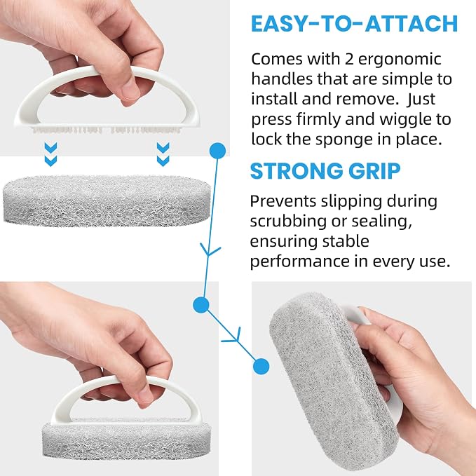 CALPALMY (6-Pack) Professional Sealer Applicator Pad with Handle, Non-Scratch Scrubbing Pads Perfect for Cleaning to All Natural Stone and Tile Like Marble, Granite, Concrete & Slate