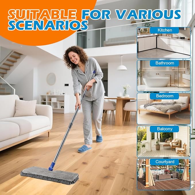 Masthome Flip Microfiber Mop, Wet Dry Dust Mop with Adjustable Handle | 4 Washable Mop Pads,50.4" Long Handle,Hair Scraper,Works on Hardwood,Tile, Laminate Indoor Floors