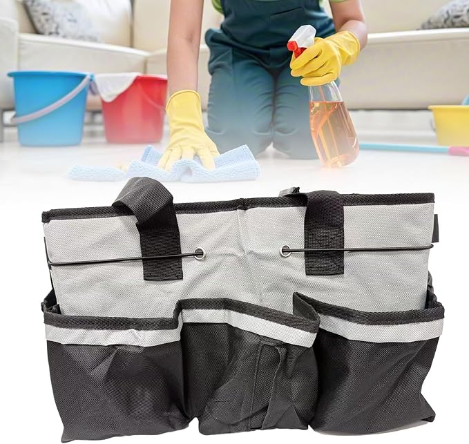 ZJchao Cleaning Supplies Organizer Bag with Shoulder Strap, Portable Cleaning Caddy Backpack, Water proof Tool Storage Tote for Housekeeping, Janitorial Supplies, Home (Grey)