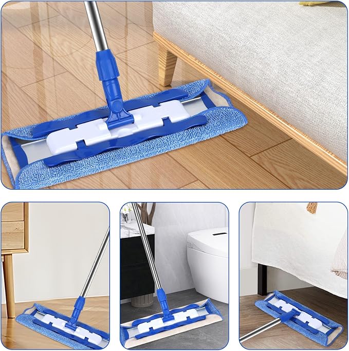 Microfiber Cleaning Cloth Compatible with MR SIGA Microfiber Mop | Professional Reusable Flat Mop Refills, Washable Mop Pads Replacement for Hardwood Cleaning, Dual-Sided Wet/Dry Use (4 Pack)