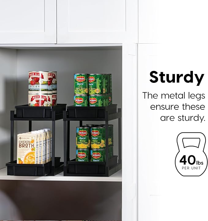 IRIS USA Under Sink Organizer, 4 Pack, Pull Out Storage Drawers | Tool-Free Assembly, 2-Tier Cabinet Storage, Space Saving, Vertical Spice Rack