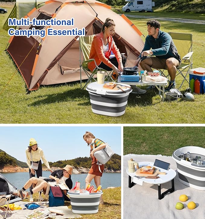 Collapsible Bucket, Upgraded 16L (4.2 Gallon) Collapsible Mop Bucket with Multi-Functional Lid, Foldable Portable Bucket Camping Beach Sand Pool Boat Fishing-Water Pot Pail-Space Saving Square