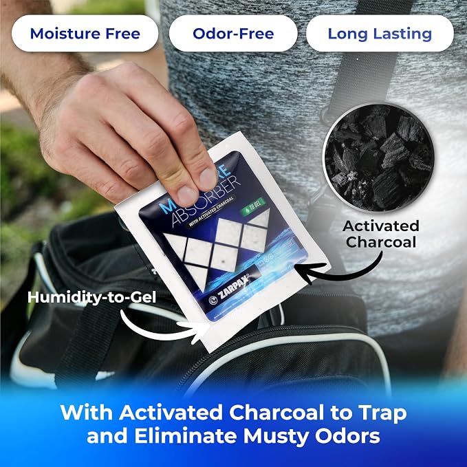 Zarpax Moisture Absorber Sachets Activated Charcoal 1.4 oz/40g - Remove Excess Moisture In Air - Desiccant Dehumidifier for Closet, Drawer, Safe, Storage - Dampness & Humidity Control - Set of 15