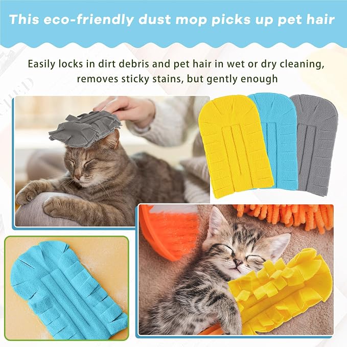 Zubebe 12 Pcs Reusable Duster Refills Fleece,Yellow,Grey, Turq | Soft Polyester Fiber Flat Duster Refill Multi Surface Washable Cleaning Pad Tools for Home, Blinds, Car, Pet, Furniture, Fans