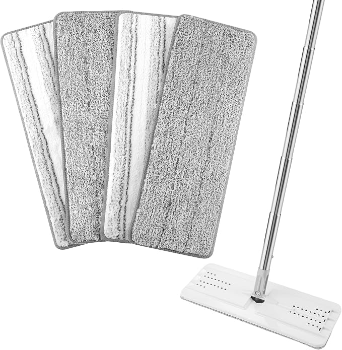 4 Pack 13"×4.9" Mop Replacement Pads Compatible with JOYMOOP Flat Mop | Washable Microfiber Refills, Wet & Dry Use, Hook-And-Loop Backing, Scratch-Free On Hardwood, Tile, Vinyl And Laminate Floors