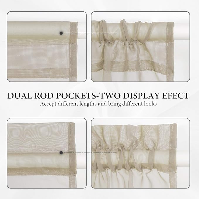 MIULEE Beige 40 x 72 Inches Sidelight Curtains for French Door Sheer Panels | Light Filtering Window Treatment for Narrow Door, Tieback, 2 Panels