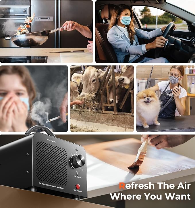 Hadlook Ozone Generator 48,000mg, Ozone Machine Odor Removal, O3 Ionizer | Commercial High Capacity Air Purifier Deodorizer, Portable Mini for Car, Home, Smoke, Pets, Industrial, for 4000 Sq. Ft-Black
