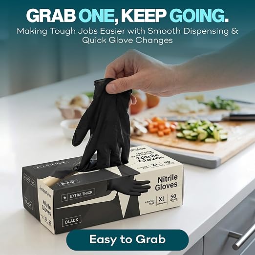 Disposable Black Nitrile Gloves Medium 200 Count - Extra Thick 4.5 Mil - Powder and Latex Free Rubber Gloves - Surgical Medical Exam Gloves - Food Safe Cooking Gloves