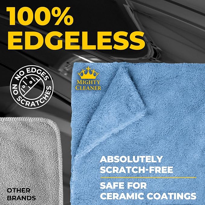 Edgeless Microfiber Car Towels – 6pk(12”x12”) – Soft & Scratch-Free Towels | 540 GSM - Great for Drying, Detailing, Polishing, Buffing - Ultra Absorbent Microfiber Cleaning Cloths for Car