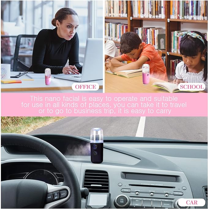 Honoson 2 Pack Nano Facial Mister for Lashes Sprayer,Black and Pink | USB Rechargeable Handheld Humidifier with Eyelash Extensions, 1 Oz Portable Sprayer Ideal for Makeup Skin Hydration