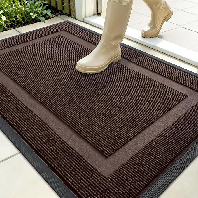 OLANLY Front Door Mat Outside 35x23, All-Season Heavy-Duty Rubber Doormat | Dark Brown, Absorbent, Stain Fade Resistant, Waterproof Non-Slip Backing, Low-Profile Indoor Outdoor Floor Mat for Entryway