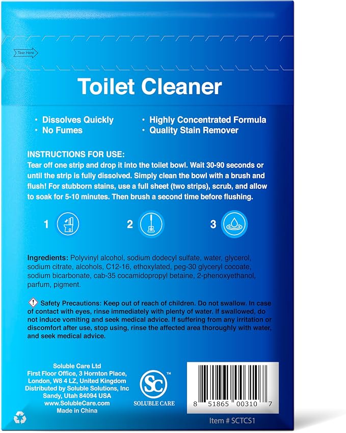 Dissolvable Toilet Bowl Cleaner Sheets: Pine Scent, 40 Sheets | Stain-Removing, Bleach-Free, Septic-Safe, Just 1 Quickly-Dissolving Sheet for a Clean Toilet Bowl, for Home, Travel & Office