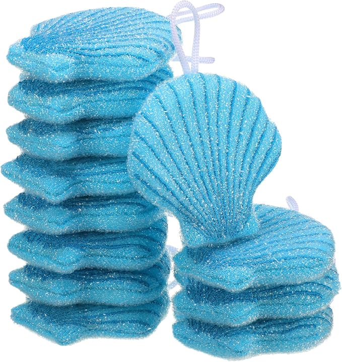12 Pcs Shell Sponge Dish Scrubber Dual Sided Non Scratch Dish Washing Scrubbers Reusable Household Cleaning Kitchen Tools for Dishwashing Washing Dishes Cookware Tubs Sinks