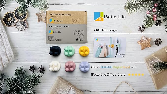 iBetterLife 6Pcs Toothbrush Holders for Bathrooms - Self-Adhesive Wall Mount to Mirror for Clipping & Hanging Shower Razor Towel Plug Cable, Utility Hooks for Home Kitchen Office Dorm Room Essentials