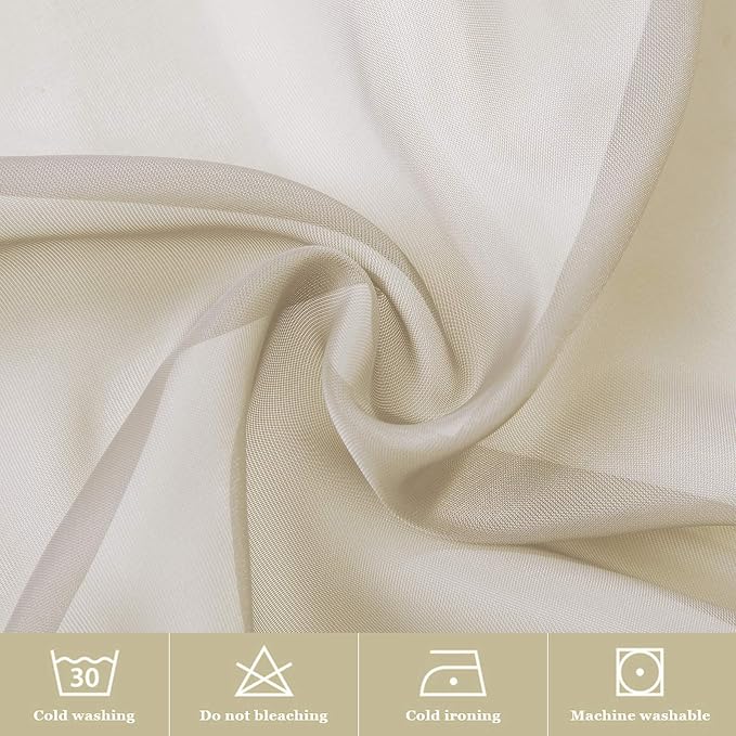 MIULEE Beige 25 x 40 Inches Sidelight Sheer Curtains for French Door | Light Filtering Window Treatment, 2 Panels, Tieback