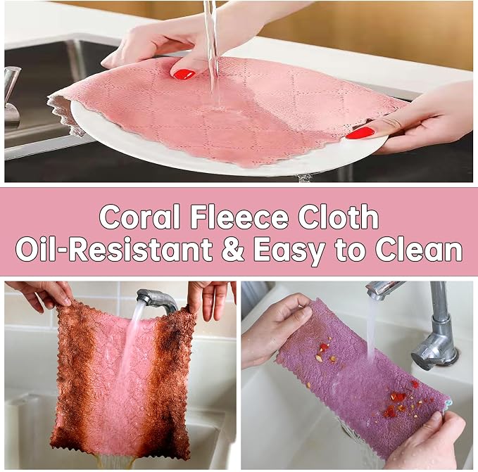 Kitchen Dish Cloths, Microfiber Cleaning Cloth, 12 Pack,10"x10" | Super Soft Absorbent Coral Velvet Dish Towels, Non-Oil No Lint Fast Drying Microfiber Cloths for Dishes & Countertops