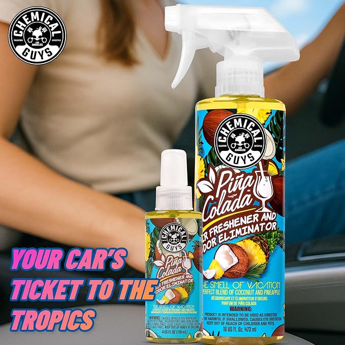Chemical Guys Pina Colada Air Freshener and Odor Eliminator, 16 fl oz | Great for cars, trucks, SUVs, RVs, home, office, dorm room and more, concentrated scent oils, fine mist