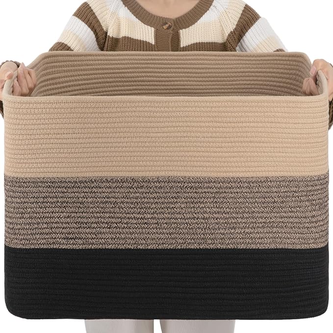 OIAHOMY Blanket Basket Laundry Basket Dog Toy Basket 108L Yellow Black | Large Storage Basket,Baby Basket,Toy Storage,Woven Rope Basket for Blankets,Blanket Storage for Living Room