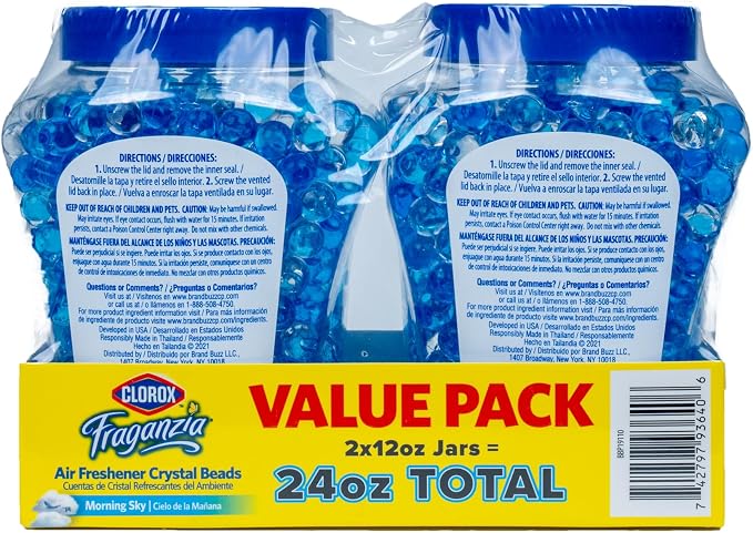 Clorox Fraganzia Air Freshener Twin Pack, Morning Sky Scent, 24 Fl Oz | Gel bead formula, long-lasting scent, no spray or mess, home car and office use