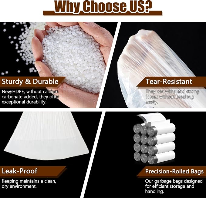 360 Count 1.6 Gallon Mini Drawstring Trash Bags, 1.2 Mil Thick Small Garbage Bags by WOWSOLID, Fit Liners 4.5-8 Liter, 1.2-2 Gal, Trash Can Bin for Bathroom, Kitchen, Bedroom, Office