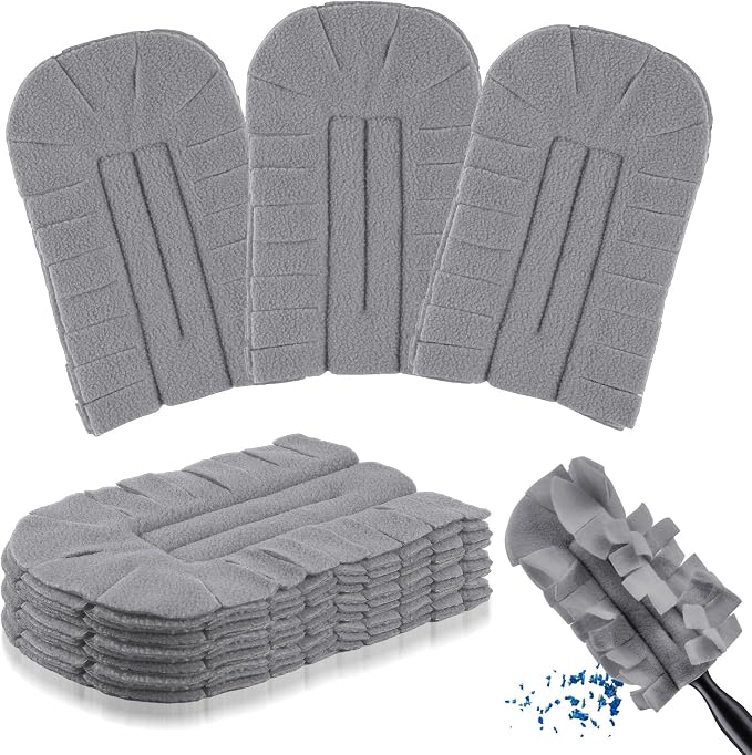 Zubebe 6 Pcs Reusable Duster Refills Fleece,Grey | Soft Polyester Fiber Flat Duster Refill Multi Surface Washable Cleaning Pad Tools for Home, Blinds, Car, Pet, Furniture, Fans