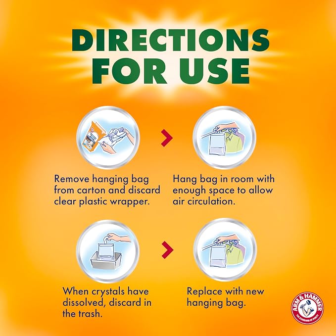 Arm & Hammer Essentials Hanging Moisture Absorber and Odor Eliminator, 17.5 oz., 3 Pack, Fragrance Free, Moisture Absorbers for Closets, Laundry Rooms and Bedrooms, Long-Lasting Freshness