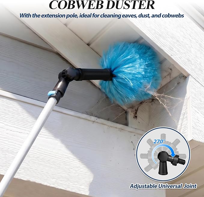 COVERONICS 25FT High Duster Cleaning Tools with 5-20FT Extension Poles | Reusable Fan Duster Cleaning Kits with Ceiling Fan Cleaner Duster, Window Squeegee, Microfiber Feather Duster & Cobweb Duster