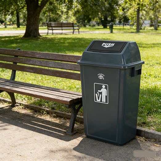 4-Pack 18 Gallon Swing-Top Trash Can, Plastic Garbage Bin | Large Kitchen Wastebasket, Swing Lid, Durable Plastic, Space-Saving Design, Gray
