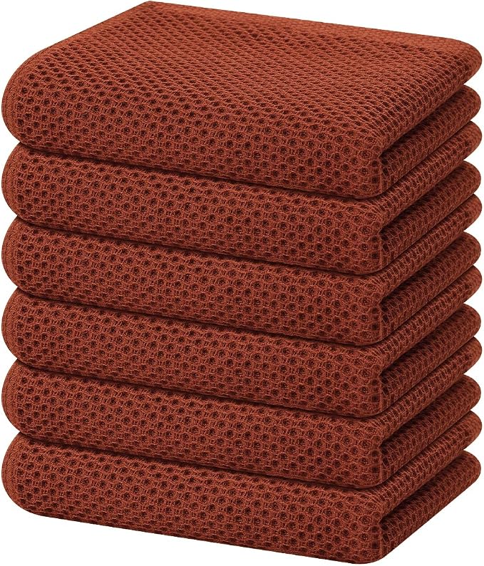 Homaxy 100% Cotton Waffle Weave Kitchen Dish Towels 6-Pack, Rust | 13 x 28 Inches, Ultra Soft Absorbent Dish Towels, Quick Drying Cleaning Towels