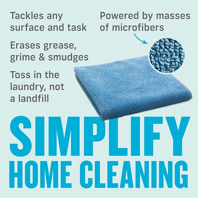 E-Cloth General Purpose Cleaning Cloth Kit, Reusable Cleaning Towel, 8 Pack | Cleaning Cloths for House, Versatile Use for Glasses, Windows, Mirrors, Cars, Cameras, Cleans with Water, Alaskan Blue