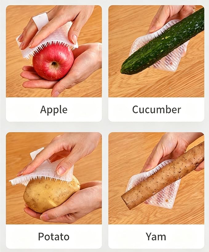 5 PCS Multi-Functional Plastic Cleaning Tool with Finger Strap | Flexible Fruit & Vegetable Scrubber Brush, Soft Dishwasher Sponge, For Home Kitchen Cleaning, Cleaning Brush