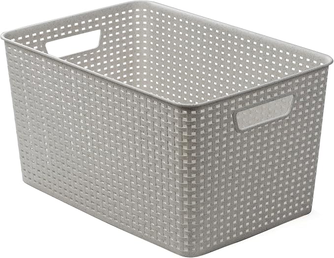 BINO | Plastic Storage Baskets, 22 Liter - 3 Pack, Natural Grey | THE WOVEN COLLECTION | Storage Basket for Shelves | Woven Storage Baskets for Organizing Bins | Pantry Shelf Organizer | Container Bin