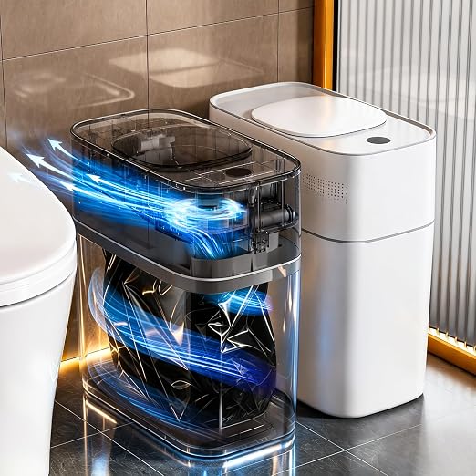 funest Smart Bathroom Trash Can with Lid, 3 Gallon | Motion Sensor Trash Can, Slim Automatic Garbage Can, Small Trash Can for Bathroom, Bedroom & Office, Bag-Holding Design