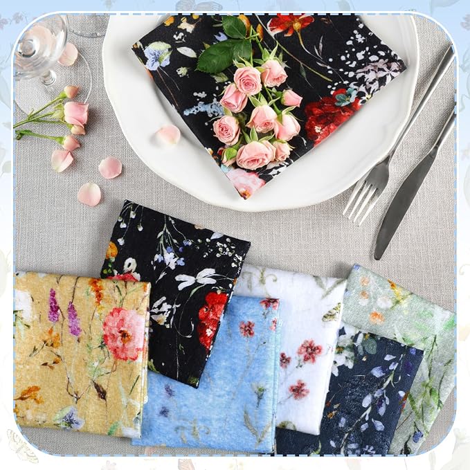 Reusable Kitchen Cloths Cotton Towel, 60 Pack, Rich Flowers | Washable 9.84x11.81in, Paperless Towel Rolls Bulk, Cleaning Cloth Napkins for Dishes
