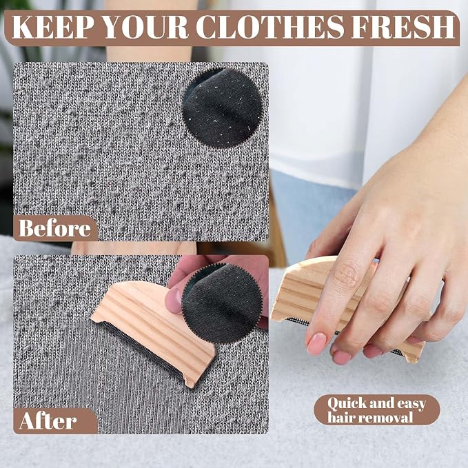 6 Pieces Cashmere Wool Comb, Portable Sweater Comb Pilling Remover, Manual Fabric Shaver Lint Remover with Wooden Handle for Removing Knitwear Scarves Fuzz Bobbles Clothing Care Tools