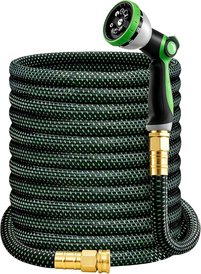 HBlife 10ft Garden Hose, Non Expandable Garden Hose with 10 Function Sprayer Nozzle, Flexible Lightweight Water Hose for Yard, Lawn, Car Wash and Outdoor