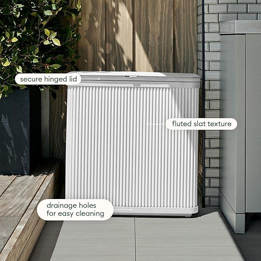 Veradek Tambour Waste Bin - Outdoor Trash Can with Dual Bag System | Durable Plastic Waste Bin With Optional Dual Bag System. Holds Up to 30 Gallons for Patio, Pool, BBQs & Parties
